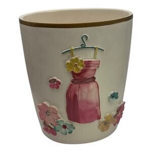 Avanti Linens Dream Big Hand Painted Wastebasket White Pink Floral Design 10"